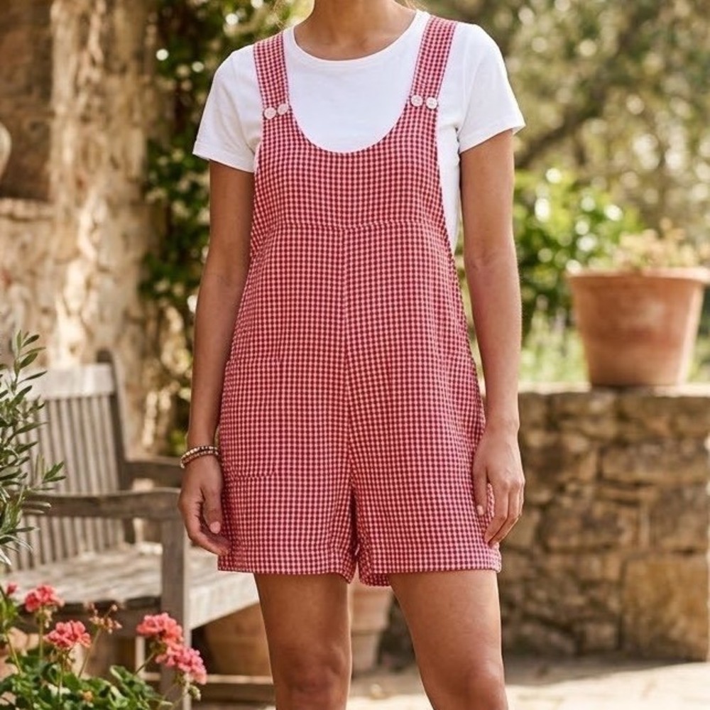 Express Vintage Gingham Romper M Red White Checkered 90s Cottagecore Picnic